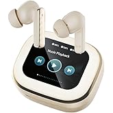 Faifxo Wireless Earbuds, Bluetooth 5.4 Headphones in Ear with Smart Touchscreen Case, ANC Noise Cancelling Ear Buds, 60H Playtime for Sports & Working, Bass Stereo Sound for iPhone/Android (Beige)