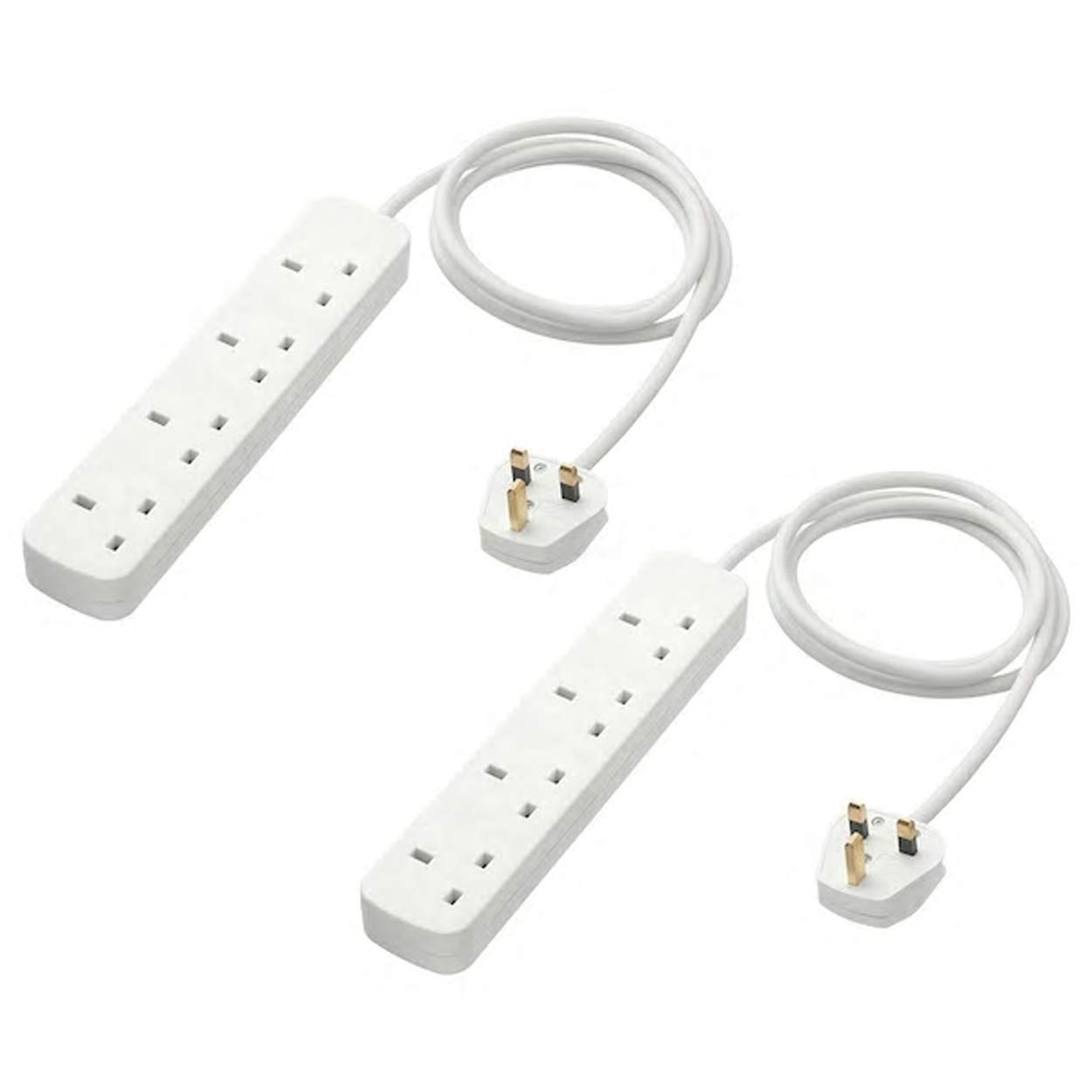 4-way socket, extension leads,Twin Pack earthed, white