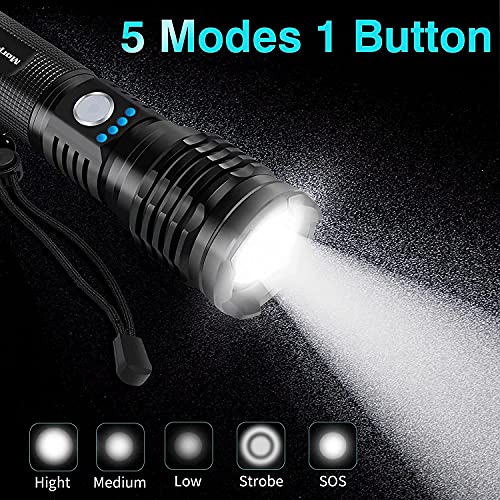 morpilot Rechargeable LED Flashlight, High Lumens, Zoomable, 5 Modes, IPX4, LED Flashlight with 26650 Battery, Waterproof Tactical Handheld Flashlight for Emergencies or Hiking (1 PCS)