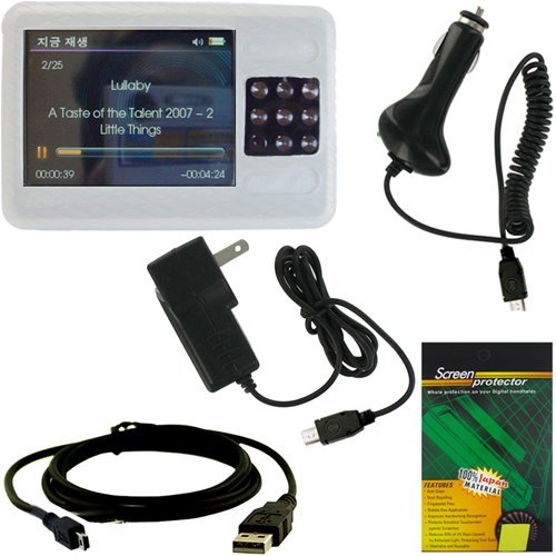Bundle 5in1: Creative Zen X-fi - Clear Silicone Skin Case, Car Charger, Wall/Travel Charger, USB Data Cable, and Screen Protector with Cleaning Cloth - Gizmo Dorks Special!