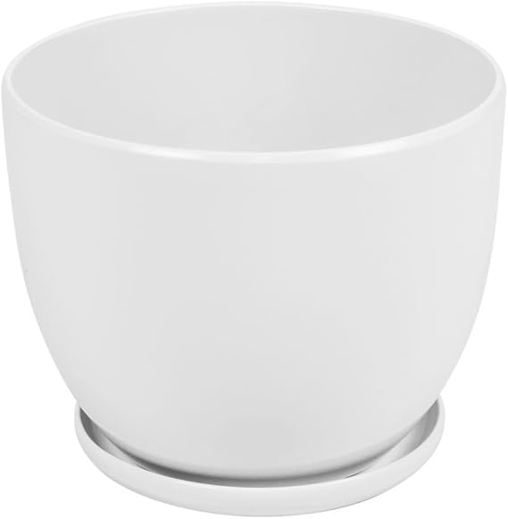 White ceramic 16 cm planter with saucer, BARREL series Amazon.co.uk