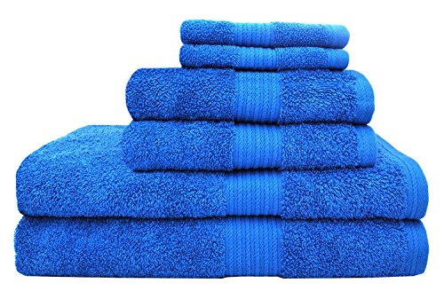 Tex Trend Luxury Soft 6 Piece Towel Set (Blue) - 100% Egyptian Cotton 600 GSM - Easy Care, Super Absorbent, Hotel Quality, Long-staple Combed Cotton - 2 Bath Towels, 2 Hand Towels and 2 Washcloths