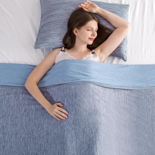 Elegear Cooling Blanket for Night Sweats, Q-Max 0.5 Arc-Chill 3.0 Cool Fiber Summer Throw for Bed Sofa Chair Travel Adult Kids Hot Sleeper, Comfort, Lightweight, Twin/Double, 150x200cm, Blue