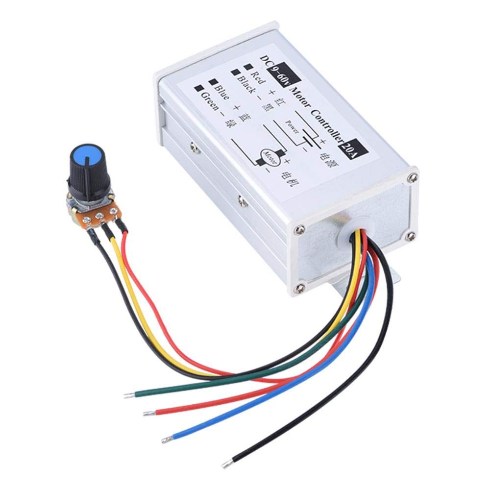 Tihebeyan PWM DC Motor Speed Controller, 9V 12V 24V 48V 60V Adjustable DC 20A DC Variable Motor Speed Regulator Board Module with Button Switch
