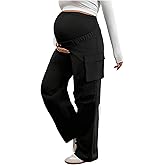 MakeMeChic Women's Maternity Cargo Pants High Waisted Wide Leg Pregnancy Trousers Streetwear