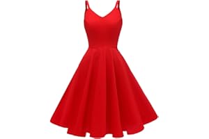 GOOBGS Women's 1950s Retro Vintage Spaghetti Strap Cocktail Swing Dresses with Pockets