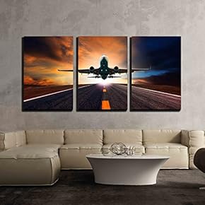 Jet Plane Flying Over Runway - Canvas Art Wall Art - 16"x24"x3 Panels
