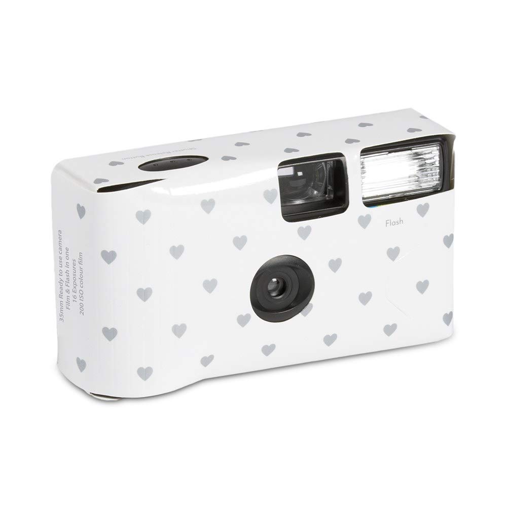 Weddingstar Single Use Camera - Silver Hearts Design - White