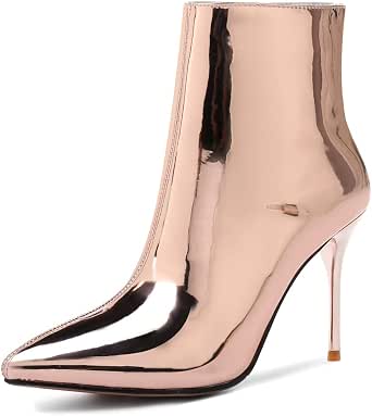 Botines De Tacón De Aguja, Botas Cortas Con Cremallera Lateral De Tacón  Alto En Punta, Zapatos De Mujer De Charol Con Espejo : Amazon.com.mx: Ropa,  Zapatos y Accesorios