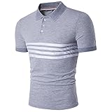 Cottory Men's Fashion Stripe Contrast Color Short Sleeve Polo T Shirt
