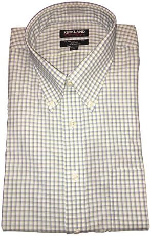 Kirkland Traditional Signature Tailored Dress Button Down Shirts Variety (17-34/35, White w/ green and blue check)