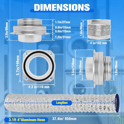 Upgrade Magnetic Dryer Vent Coupling Kit DV180, Magnetic Dryer Vent Connector with Airtight EPDM Seal Ring 3.1Ft 4" Duct, Quick Connector & Release Design for Easy Cleaning & Installation