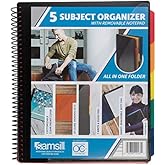 Samsill 5 Subject Spiral School Organizer with Removable Notepad, All-in-One Folder, 5 Dividers with 10 Pockets, Multi Pocket