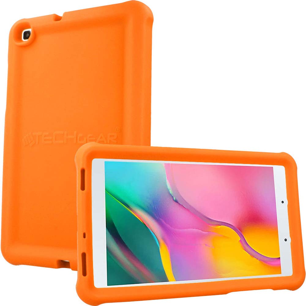 TECHGEAR Bumper Case fits New Samsung Galaxy Tab A 8.0" 2019 (SM-T290 / SM-T295) Rugged Shockproof Soft Silicone Protective Easy Grip Anti-Slip Case with Screen Film, Kids Proof Case [ORANGE]