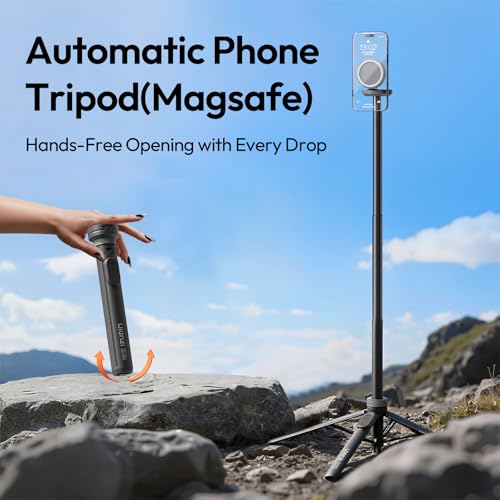 ULANZI MT85 Auto-Open Tripod, Magnetic Selfie Stick with Bluetooth, 150 cm, Four Legged Stand Automatic Open, Selfie Sticks 25N Magnet, All-in-1 Tripod Compatible with iPhone 17-12 Magsafe Sumsung