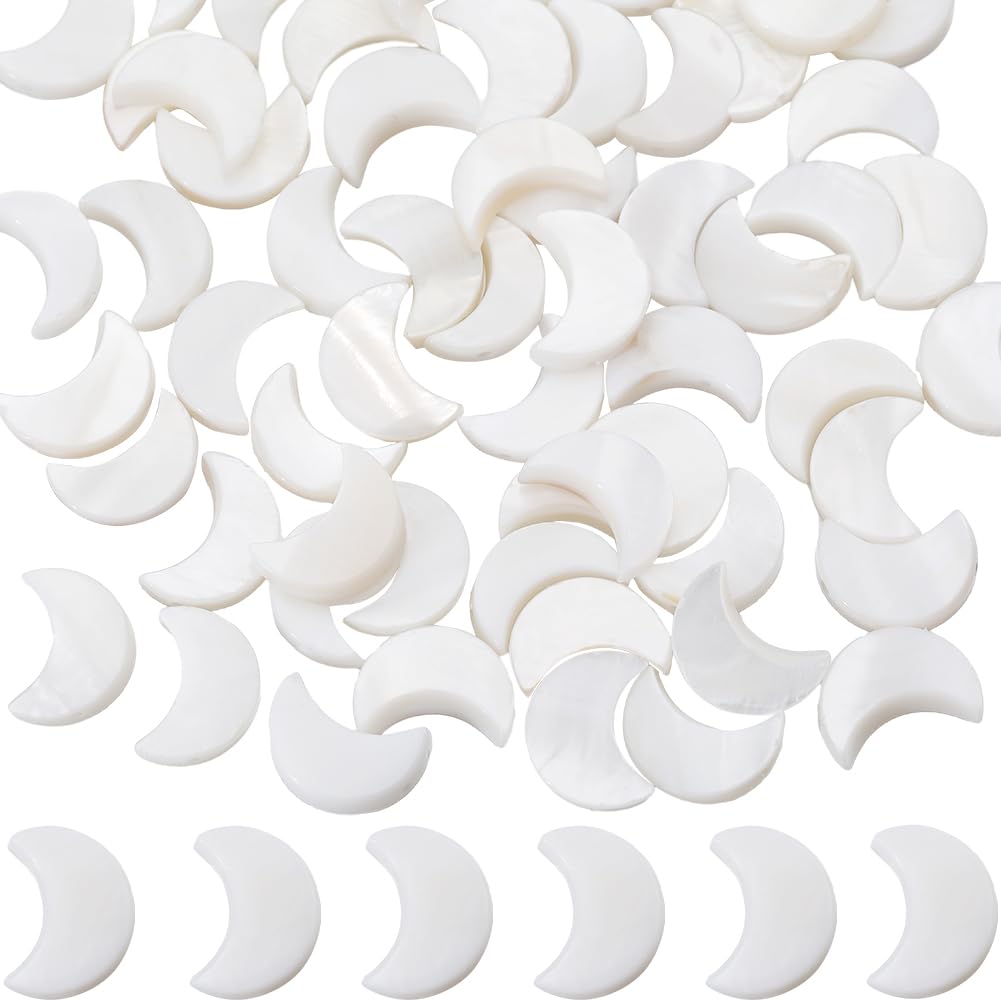SUNNYCLUE 1 Box About 66Pcs Moon Beads Natural Shell Beads Freshwater Flat White Seashell Sea Summer Hawaiian Style Crescent Spacer Beads for Jewellery Making Bead Assortments DIY Necklaces Bracelets
