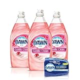 Dawn Gentle Clean Liquid Dish Soap (3 Count) + Non-Scratch Sponge (2 Count), Pomegranate & Rose Water, 1 Set
