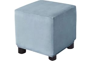 Bifaunvogel Ottoman Cover Square Velvet Storage Ottoman Slipcovers Thick Stretch Footrest Foot Stool Covers Protector with Elastic Band(Small-Light Blue)