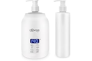AOWOSA Massage Oil Warmer Bottle Professional Electric Lotion Digital Heater for SPA, Automatic Oil Warmer Heated Oil Lotion Cream for Salon, Barber Shops, Home, with Two Oil Bottle Dispenser (White)