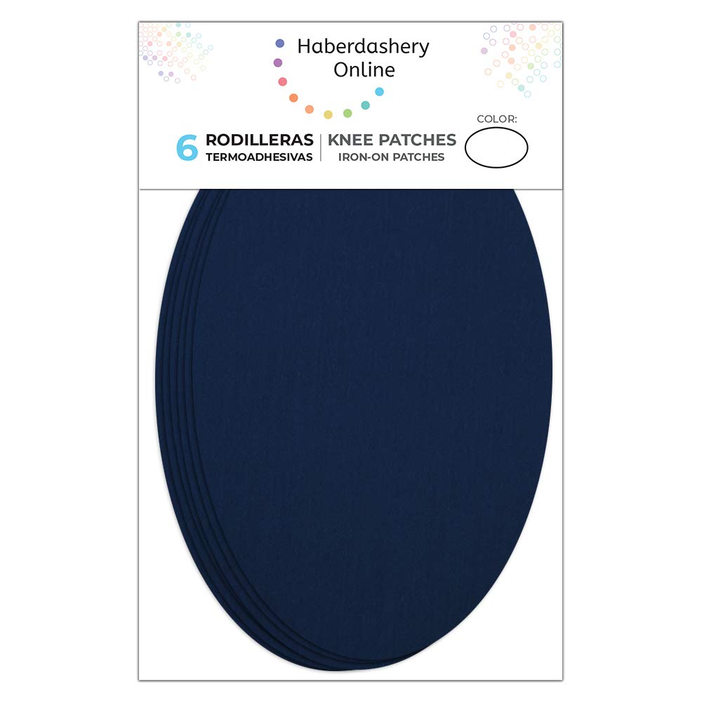 Haberdashery Online - 6 Piece Knee Patches for Clothes Protection & Repair, Iron-on Pads for Trousers, Jackets, Sweaters, Shirts 16x10cm, Blue Marine