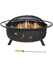 Sunnydaze Cosmic Outdoor Fire Pit - 42 Inch Large Bonfire Wood Burning Patio & Backyard Firepit for Outside with Round Spark Screen, Fireplace Poker, and Metal Grate, Celestial Design