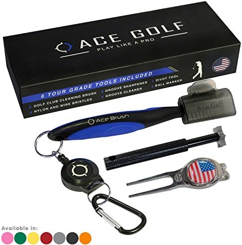 Golf Brush and Club Groove Cleaner Set with Divot Tool, Ball Marker, Groove Sharpener, 2 Ft Retractable Zip-line Aluminum Carabiner, Lightweight, Ergonomic Design, Attaches Golf Bags Golf Brush and Club Groove Cleaner Set with Divot Tool, Ball Marker, Groove Sharpener, 2 Ft Retractable Zip-line Aluminum Carabiner, Lightweight, Ergonomic Design, Attaches Golf Bags