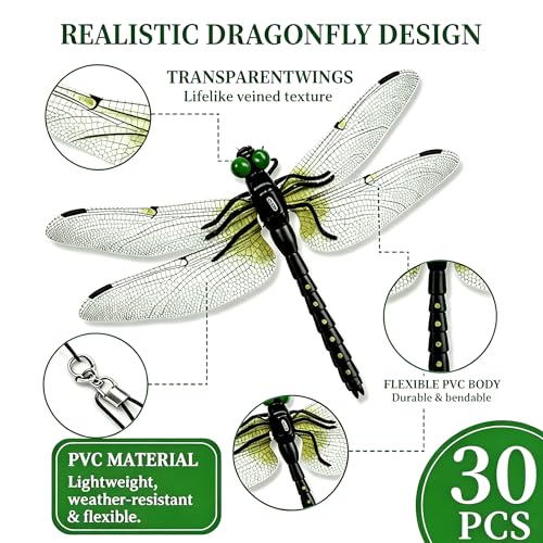 30PCS Realistic Dragonfly Hat Clips for Bugs,Artificial Bug Repellent,Fake Keychain Clips for Hats,Backpacks,Garden,Yard,Camping Decor