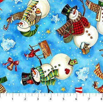Winter Magic With The Snowman Blue Northcott Studio Cotton Fabric 21072-42