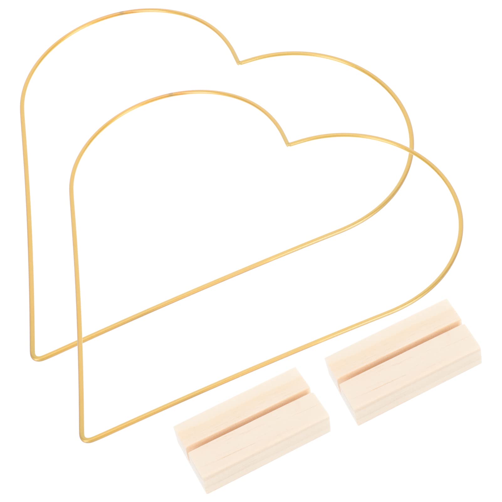 Veemoon Metal Floral Hoop Centerpiece for Table 2 Sets Wreath Macrame Heart Gold Hoop Rings with Wooden Holders Stand for DIY Christmas Decorations Wedding Table Decorations