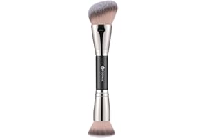 TEOYALL Dual-Ended Foundation Contour Brush, Flat Top and Angled Synthetic Bristles for Bronzer Liquid Cream Powder