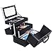 SONGMICS Makeup Organizer case Makeup Train Case Mini Alumi Cosmetic Organizer Box with Mirror 2 Trays Black UMUC11B