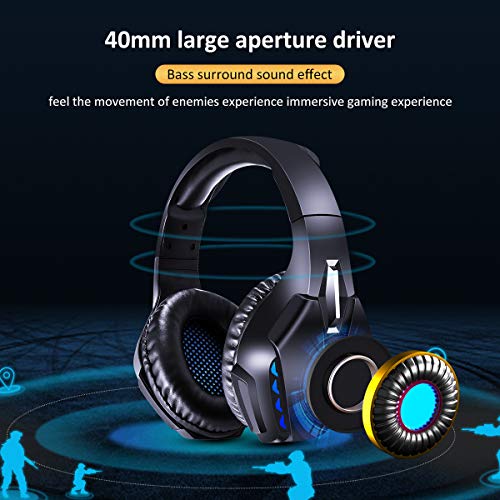 PHOINIKAS Gaming Headset für PS4, Xbox One, PC, Nintendo Switch, Wired Kopfhörer für Spiele mit Noise Cancelling-Mik und 7.1 Bass Surround, Wireless Bluetooth-Headset für Musik, 40H-Spielzeit - Blau