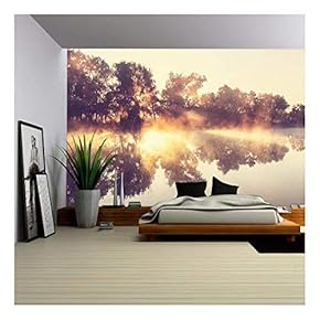 Unusual River Fog in Summer Season - Removable Wall Mural | Self-Adhesive Large Wallpaper - 66x96 inches