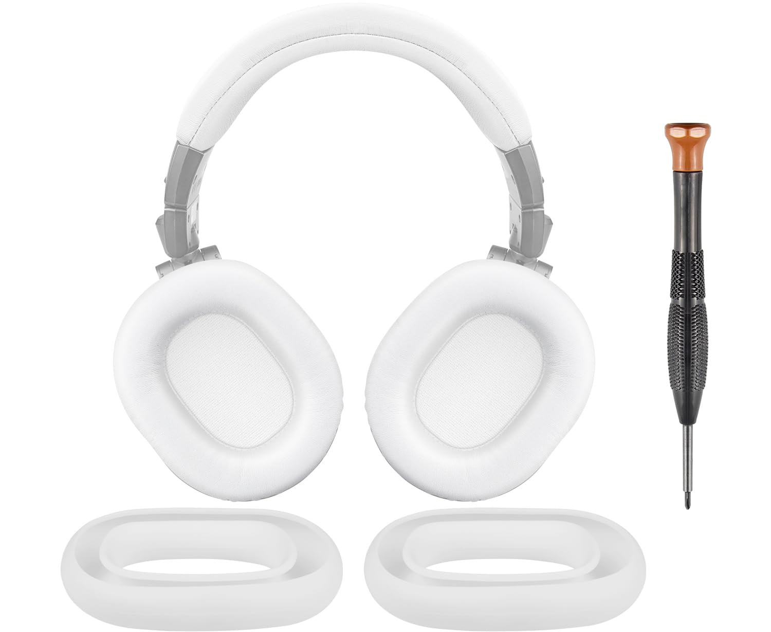 SOULWIT Ear Pads Cushions + Headband + Silicone Earpads Cover Protector, Replacement Kit for ATH M50, M50X, M50XWH, M50XBT, M50XBT2, M50S/LE Headphones, Replacement Repair Part (White) — image 1