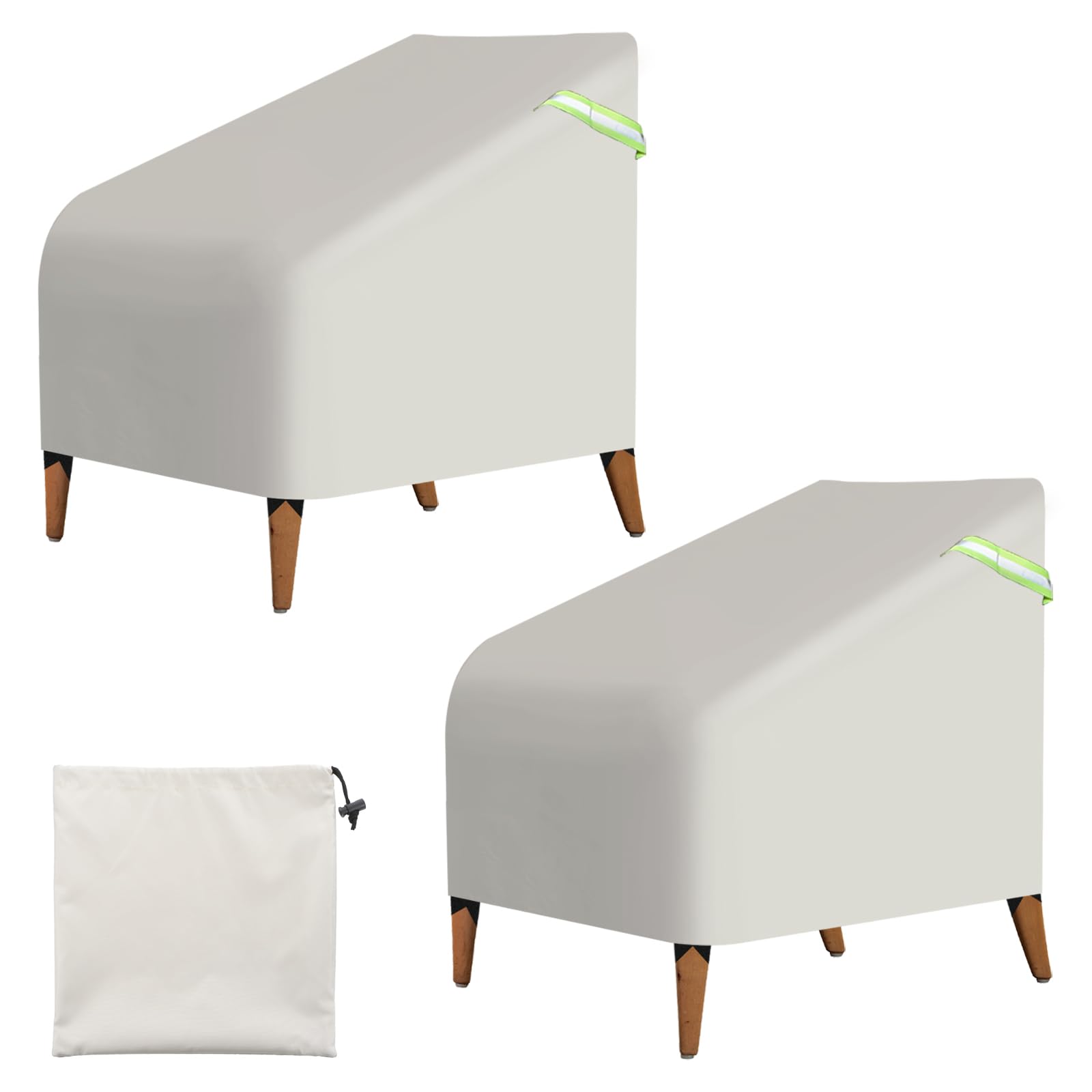 PATIKIL Outdoor Chair Covers Waterproof, 2 Pack 27"W x 29"D x 35"H Patio Furniture Cover 600D Oxford Lawn Lounge Chair Protection with Luminous Handle for Yard Garden, Beige