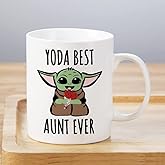 LOZACHE Aunt Gifts from Niece Nephew, BAE Best Aunt Ever Baby Yodas Coffee Mug, Mothers Day Birthday Gifts for Great Aunt Auntie Appreciation Present, 11oz White (Yodas Aunt)
