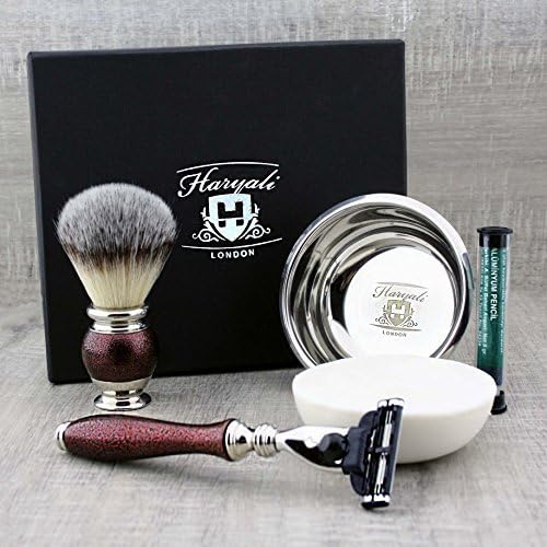 Haryali London Shaving Kit, 5 Pc Shaving Kit, 3 Edge Shaving Blade Shaving Razor, Synthetic Hair Shaving Brush, Shaving Soap