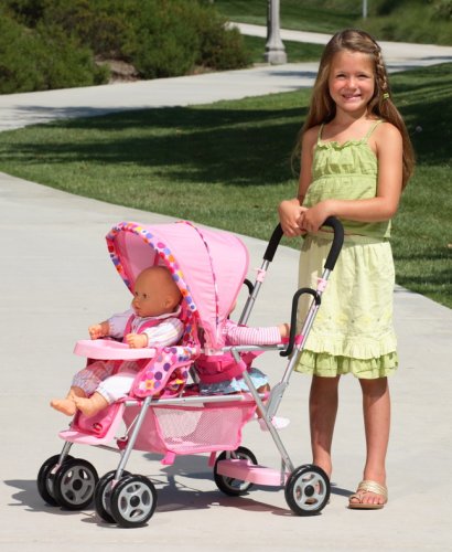 Joovy Toy Doll Caboose Tandem Stroller - Pink Dot