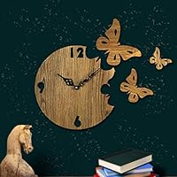Sehaz Artworks Moon_Butterfly Manufactured Wood 10 inch Designer Wall Clock for Home and Kitchen - Beige