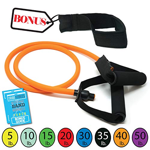 TRIBE Single Resistance Bands Set, Workout Bands I Weights for Exercises with Toning Tubes, Handles, Door Anchor & eBook for Resistance Training, Physical Therapy, Home Workouts I Single Fitness Bands - Thumbnail 7