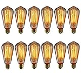 KINGSO Vintage Edison Bulbs 40W Squirrel Cage Filament Incandescent Antique Light Bulb for Home Light Fixtures E27 Base ST64 110V - 12 Pack