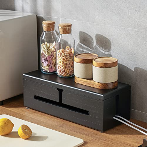 HomeBliss Black Wooden Large Cable Management Box Wall Mount Cord