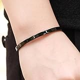 Titanium Stainless Steel Couple Cuff Bracelet Polished Pure Black Plated Finish Bangle Anti-Allergy/Anti-Color Fading