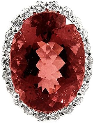 18.11 Ct White Gold Red Rubellite Tourmaline & Diamond Ring 14 Kt