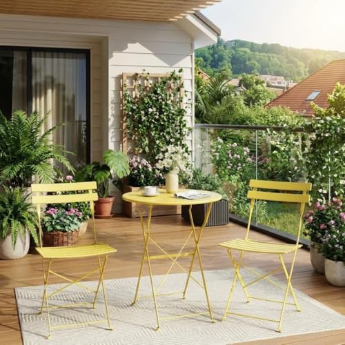 Garvee 3-Piece Folding Bistro Set Outdoor Patio Furniture, Space-Saving Foldabl…