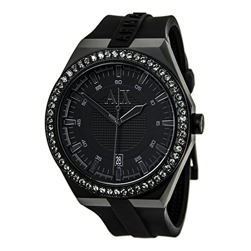 AX1217 Watch Armani Exchange Men's Classic Stainless steel case, Silicone strap, Black dial, Quartz movement, Scratch resistant mineral, Water resistant up to 5 ATM - 50 meters - 165 feet
