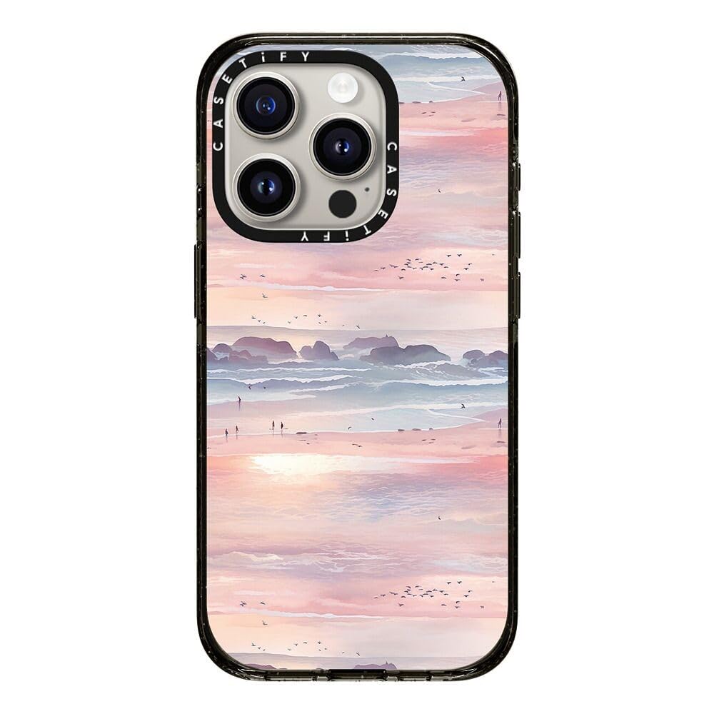 CASETiFY Impact Case for iPhone 15 Pro [8.2ft 4X Military Grade Drop Protection/Compatible with Magsafe] - Watercolor Beach - Clear Black