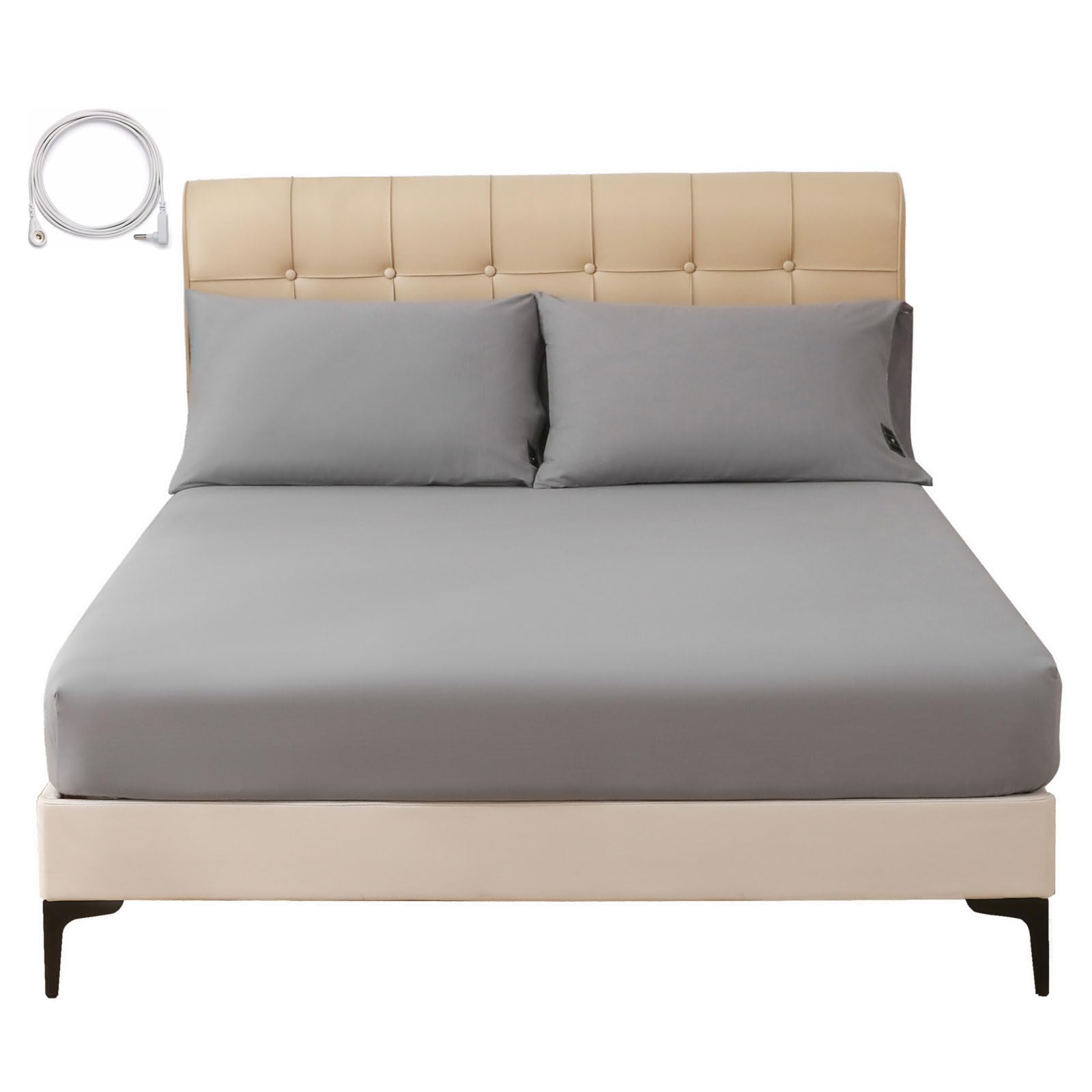 Photo 1 of Grounding Sheets King, 90% Organic Cotton+10% Silver, Fitted Grounded Bed Sheet Deep Pocket for Improved Sleep & Wellness (Gray, King - 78"x80"x15")