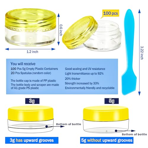 MotBach 100 Pcs 5g Empty Plastic Containers with