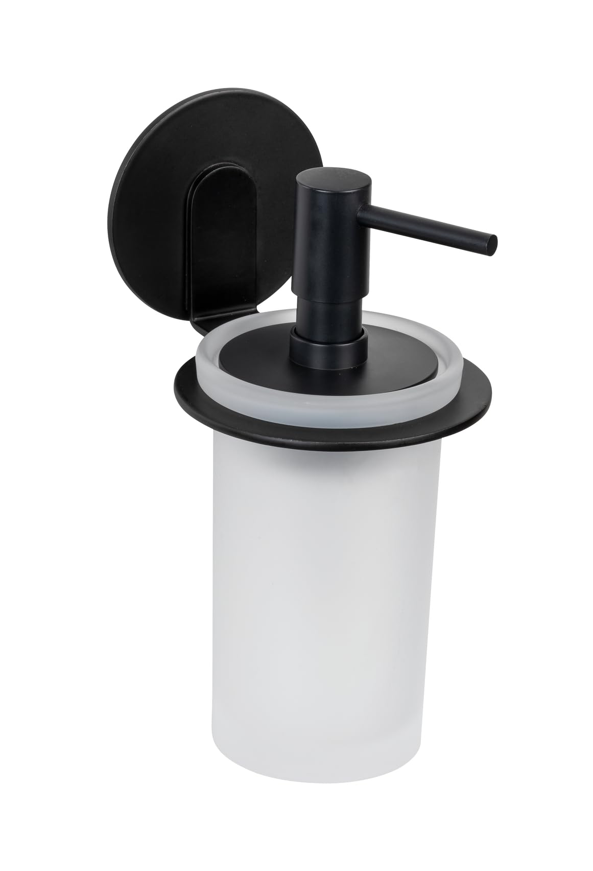 WENKO Turbo-Loc® Soap Dispenser Model Bivio Black Matt Wall Holder Aluminium Dispenser 150 ml Glass Attachment No Drilling Required Black